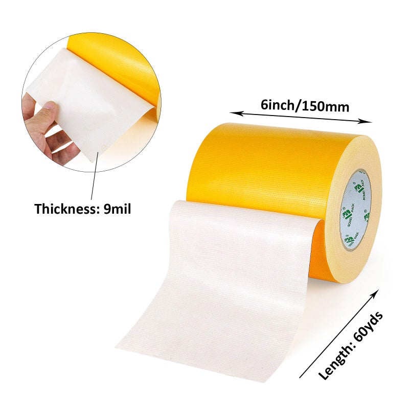 BOMEI PACK 6inch Wide Yellow Duct Tape, Heavy Duty Strong Waterproof Industrial Color Duct Tape 9.0mil x 6inch x 60yds for Crafts, Home Improvement, Repairs, & Projects - Image 2